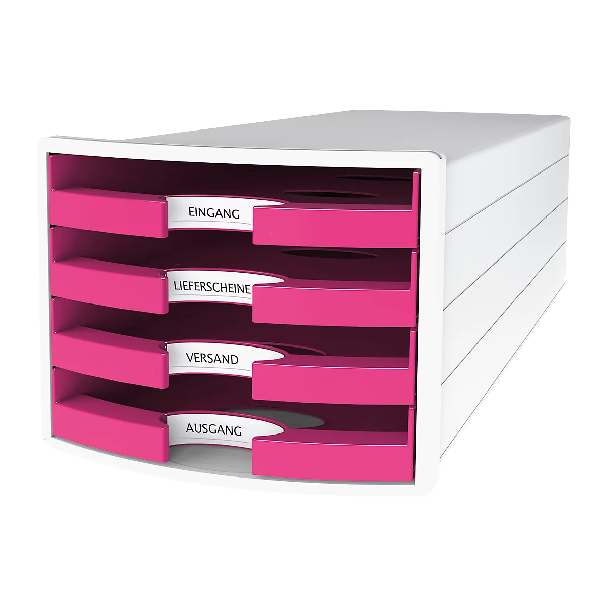 Ladebox HAN Impuls 2.0, 4 schuifladen, A4-formaat, stapelbaar, open, wit/pink
