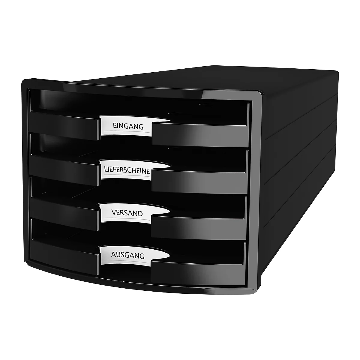 Ladebox HAN Impuls 2.0, 4 schuifladen, A4-formaat, stapelbaar, open, zwart