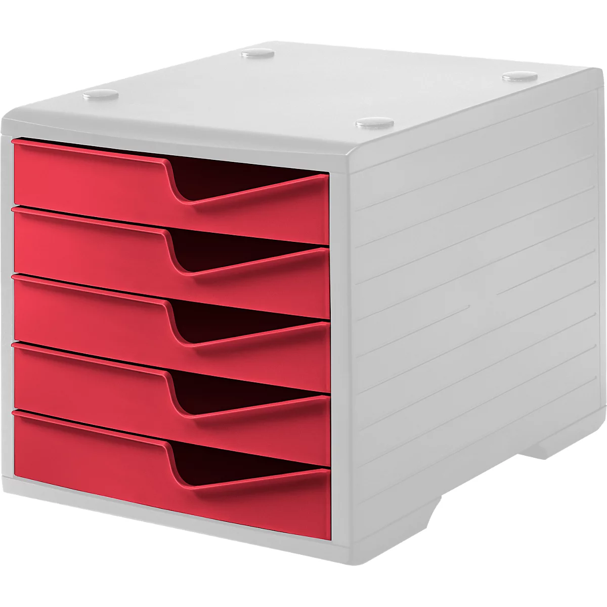 Ladebox styro® styroswing, 5 laden, uittrekstop &amp; verzonken greep, stapelbaar, B 270 x D 340 x H 255 mm, polystyreen, grijs-cranberry