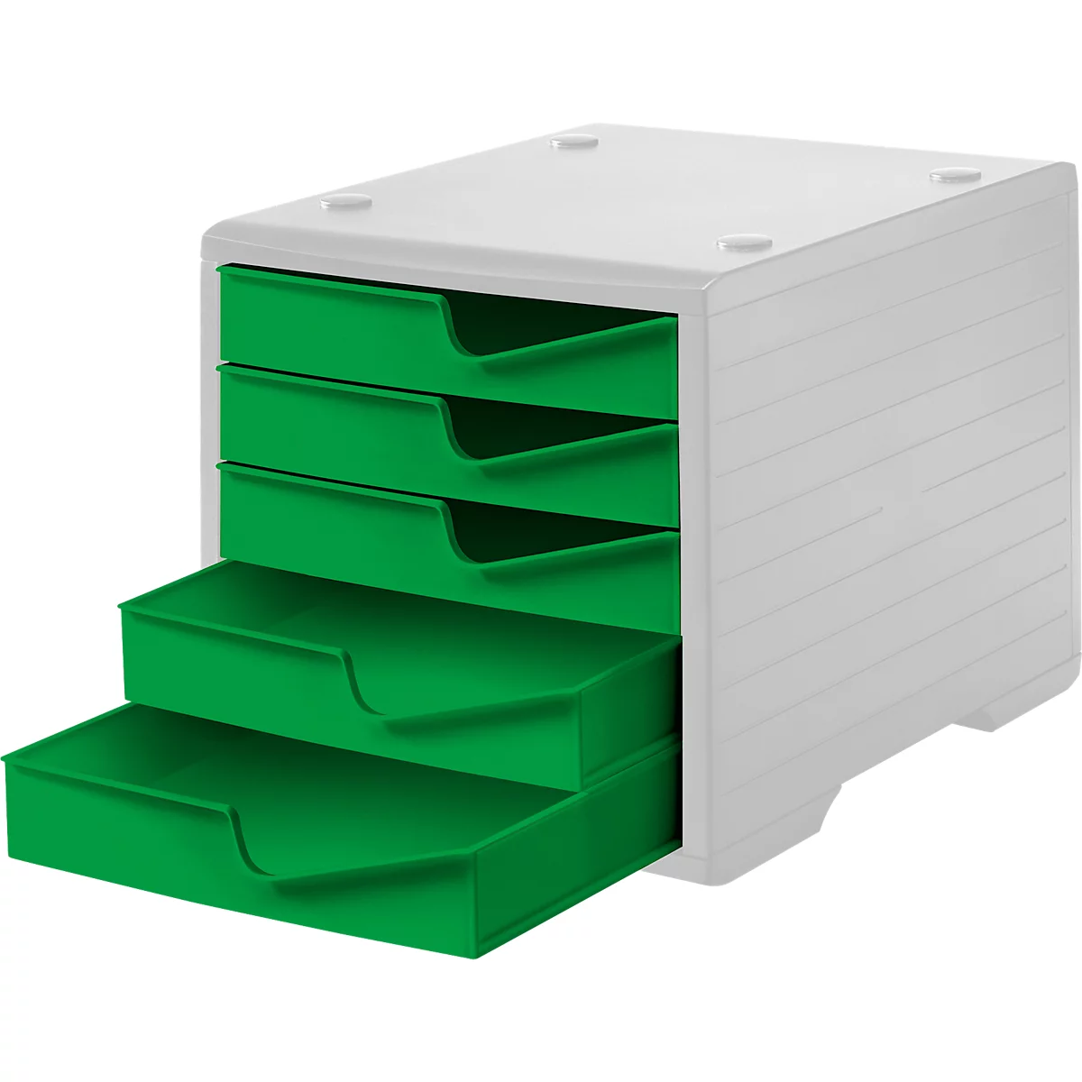 Ladebox styro® styroswing, 5 laden, uittrekstop &amp; verzonken greep, stapelbaar, B 270 x D 340 x H 255 mm, polystyreen, grijs-gekko