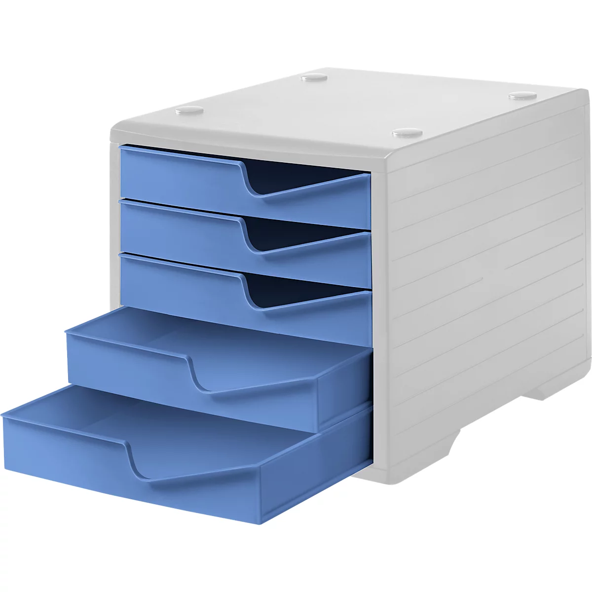 Ladebox styro® styroswing, 5 laden, uittrekstop &amp; verzonken greep, stapelbaar, B 270 x D 340 x H 255 mm, polystyreen, grijs-korenbloemig