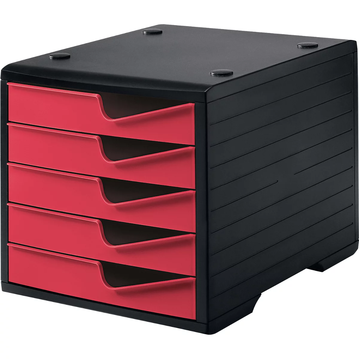 Ladebox styro® styroswing, 5 laden, uittrekstop &amp; verzonken greep, stapelbaar, B 270 x D 340 x H 255 mm, polystyreen, zwart-cranberry