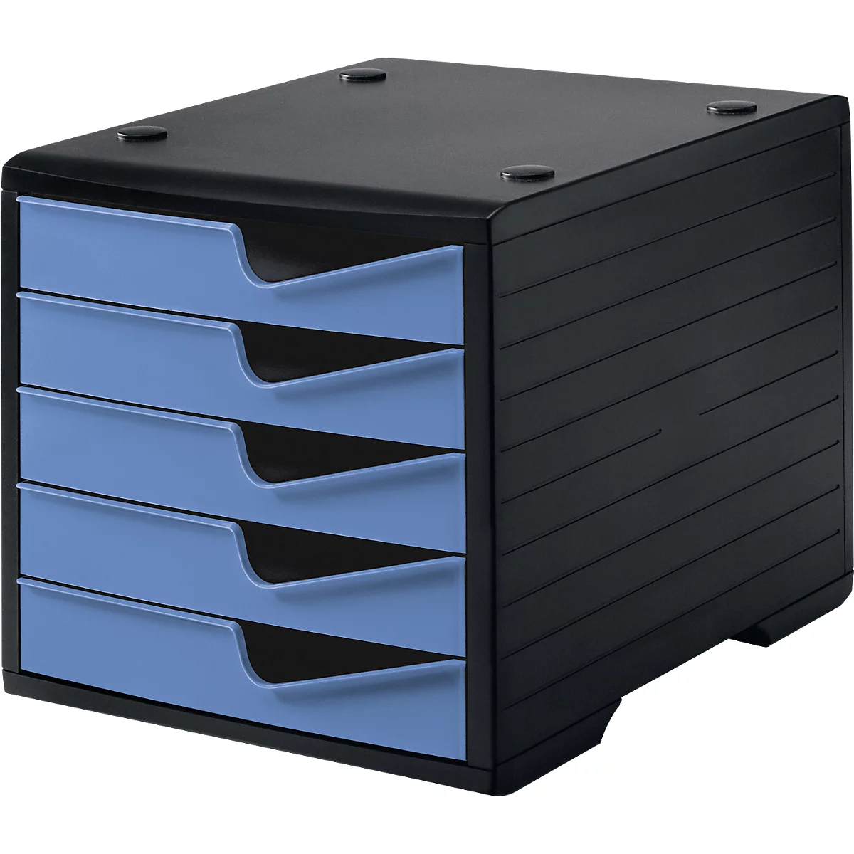 Ladebox styro® styroswing, 5 laden, uittrekstop &amp; verzonken greep, stapelbaar, B 270 x D 340 x H 255 mm, polystyreen, zwart-korenbloem