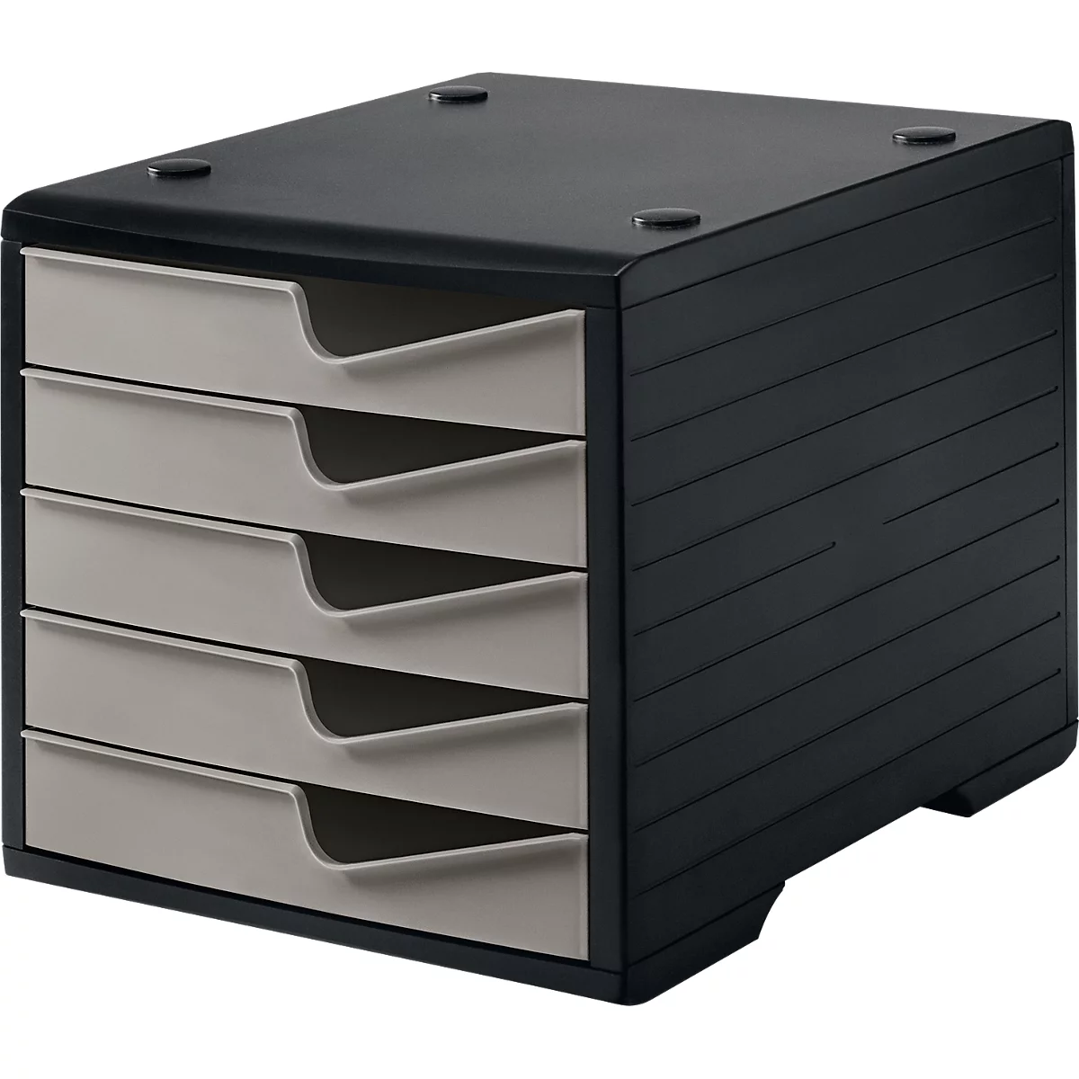 Ladebox styro® styroswing, 5 laden, uittrekstop &amp; verzonken greep, stapelbaar, B 270 x D 340 x H 255 mm, polystyreen, zwart-taupe