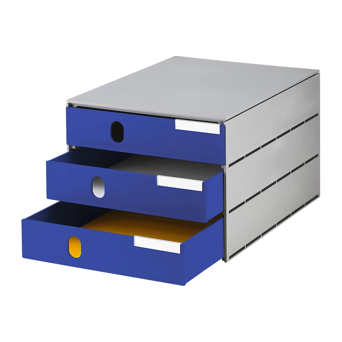 Ladebox Styro Styroval, voor formaten tot C4, 3 gesloten lades, recyclagemateriaal, blauw/grijs