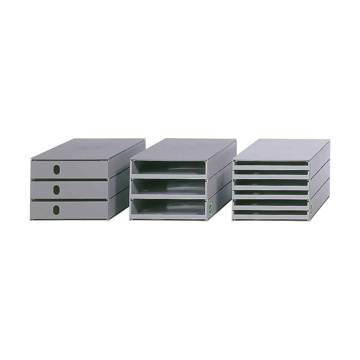 Ladebox Styro Styroval, voor formaten tot C4, 3 open lades, recyclagemateriaal, grijs/grijs