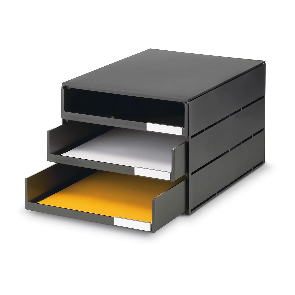 Ladebox Styro Styroval, voor formaten tot C4, 3 open lades, recyclagemateriaal, zwart/zwart