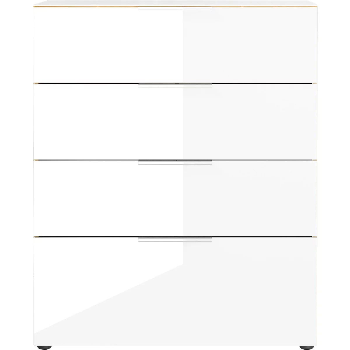 Ladekast, met 4 laden, glazen front en blad, B 830 x D 420 x H 1020 mm, Navarra eik/wit