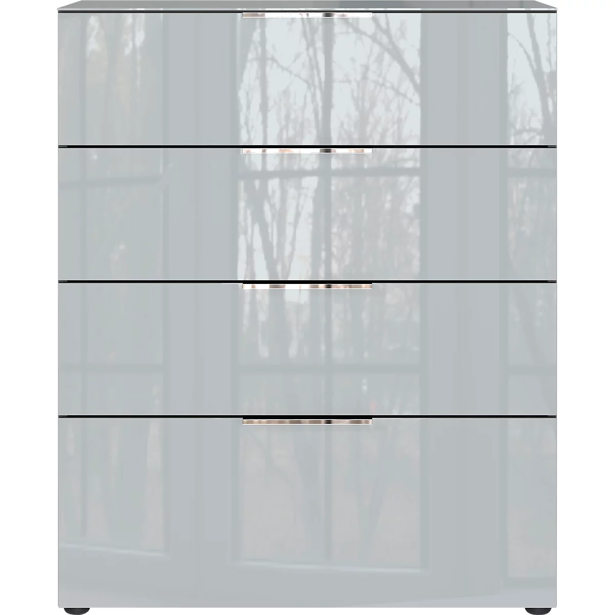 Ladekast, met 4 laden, glazen front en bovenblad, B 830 x D 420 x H 1020 mm, grafiet/zilvergrijs