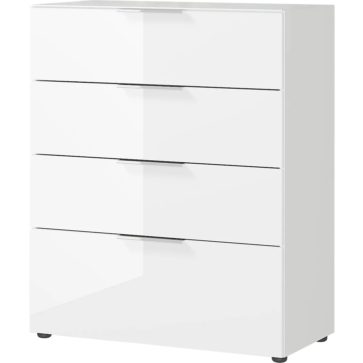 Ladekast, met 4 laden, glazen front en bovenblad, B 830 x D 420 x H 1020 mm, wit