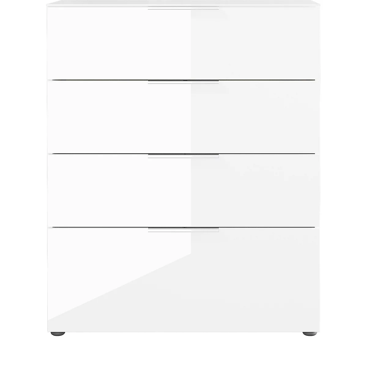 Ladekast, met 4 laden, glazen front en bovenblad, B 830 x D 420 x H 1020 mm, wit