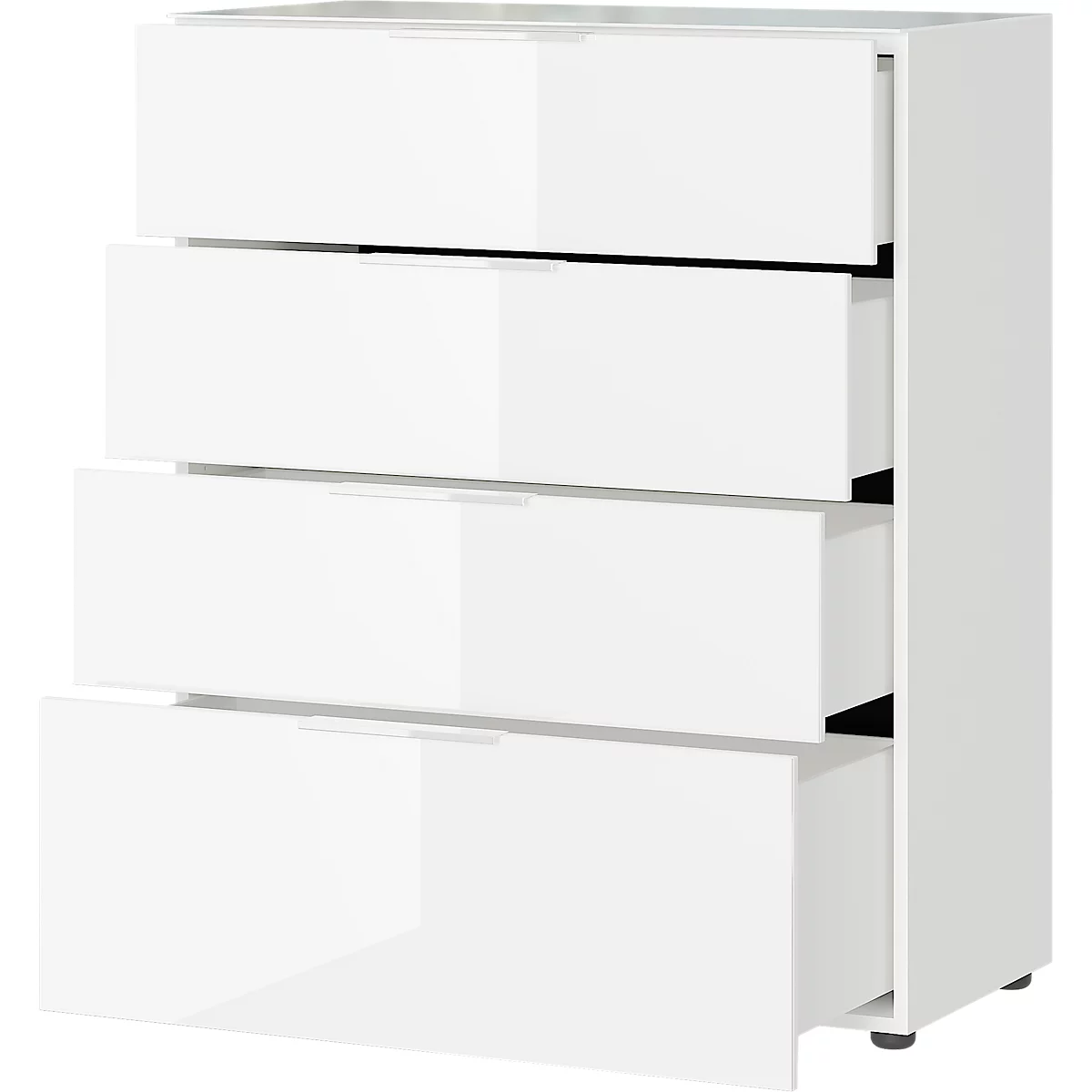 Ladekast, met 4 laden, glazen front en bovenblad, B 830 x D 420 x H 1020 mm, wit
