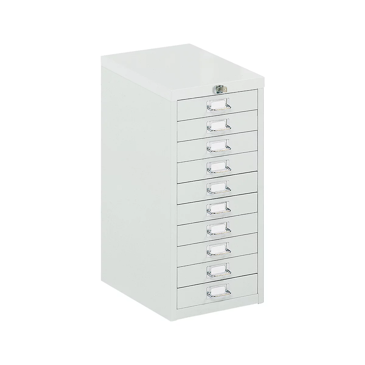 Ladekast met centrale vergrendeling, 10 schuifladen, 675 mm hoog, lichtgrijs