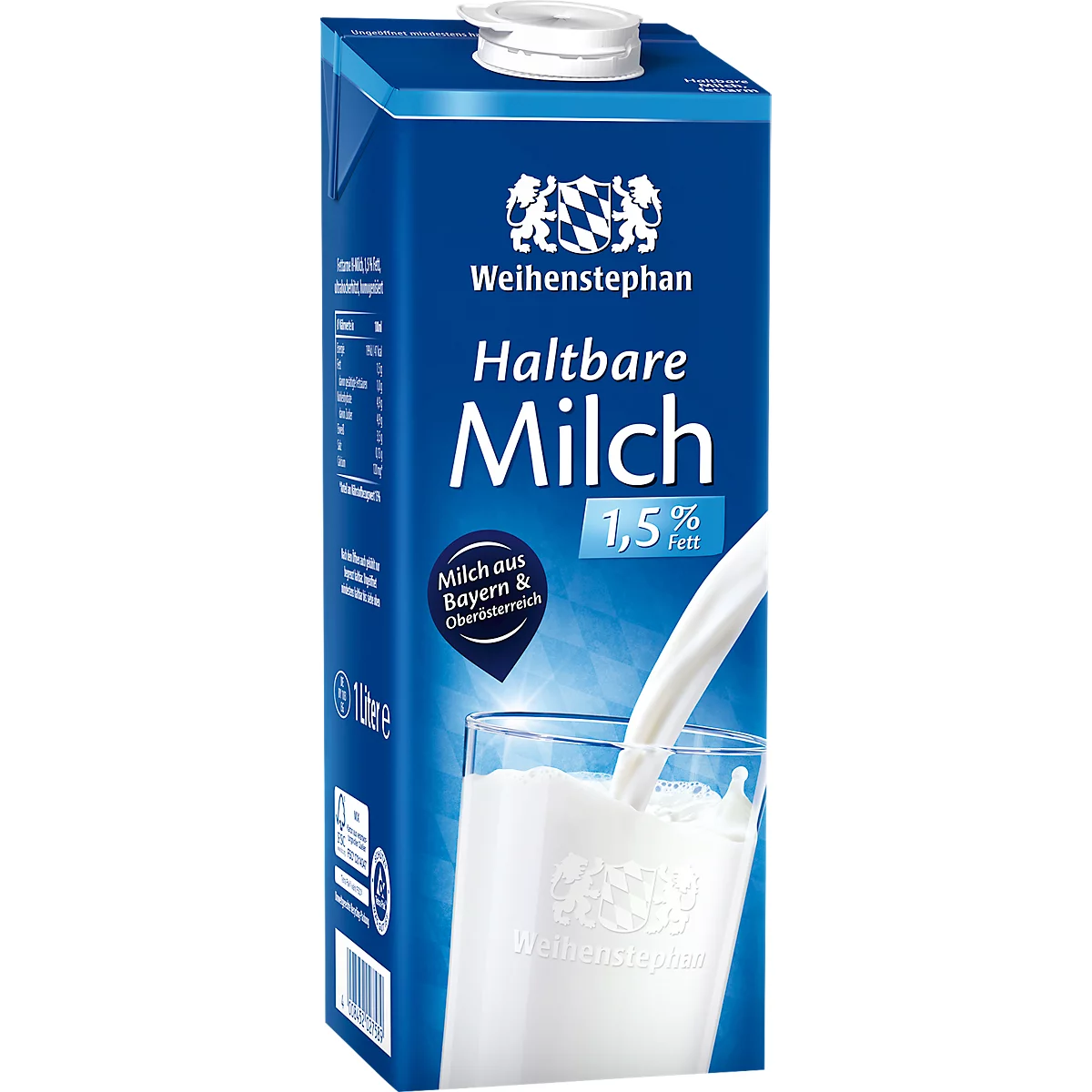 Lait UHT Weihenstephan, teneur en matière grasse 1,5 %, homogénéisé, ultra-élevé, 12 x 1 l