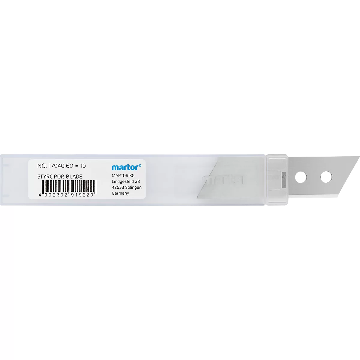 Lame de rechange Martor n° 17940, utilisable 1 fois, épaisseur 0,5 mm, L 71,2 x l 17,7 mm, acier inoxydable, 10 pièces