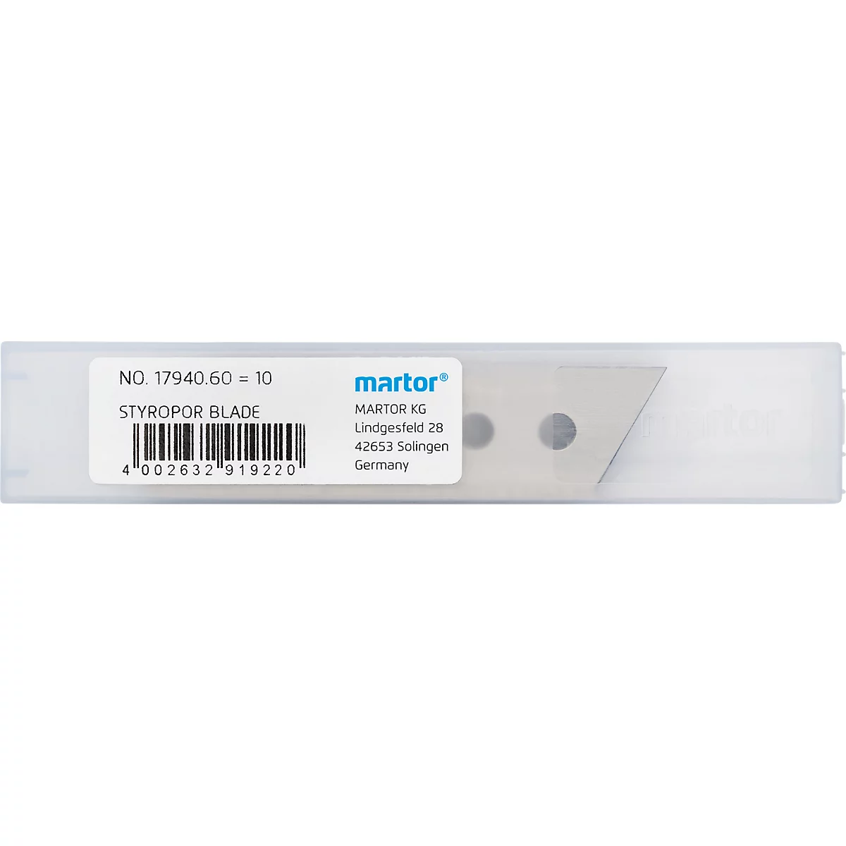 Lame de rechange Martor n° 17940, utilisable 1 fois, épaisseur 0,5 mm, L 71,2 x l 17,7 mm, acier inoxydable, 10 pièces
