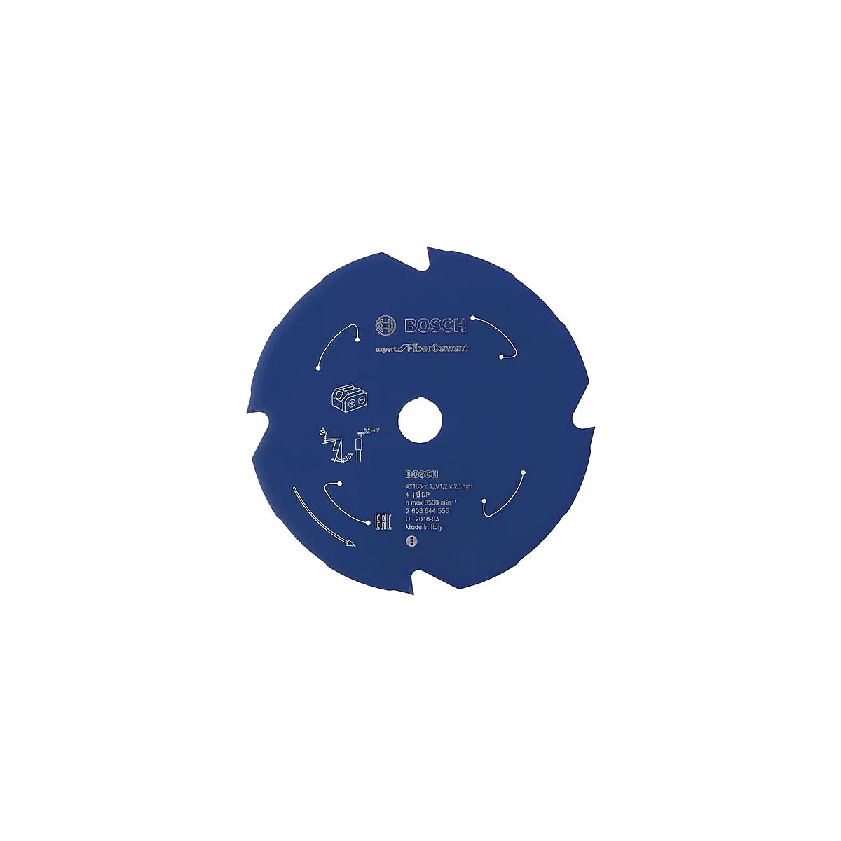 Scie circulaire bleue de Bosch avec lettrage et détails techniques.