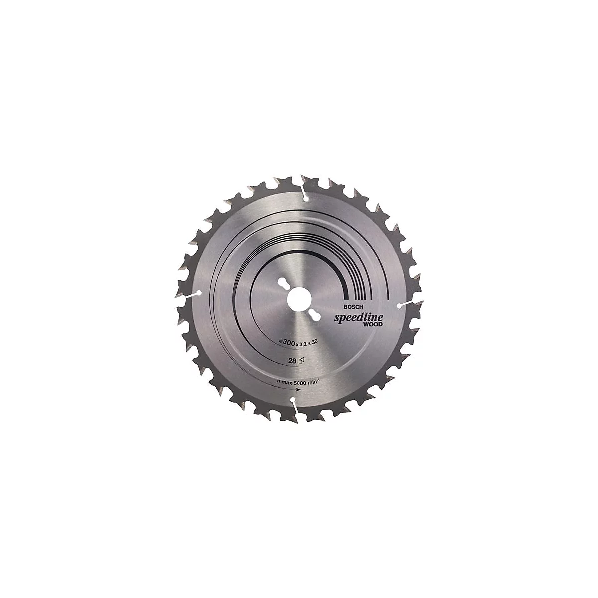 Lame de scie circulaire en métal avec des dents tranchantes. Inscription "BOSCH speedline WOOD".