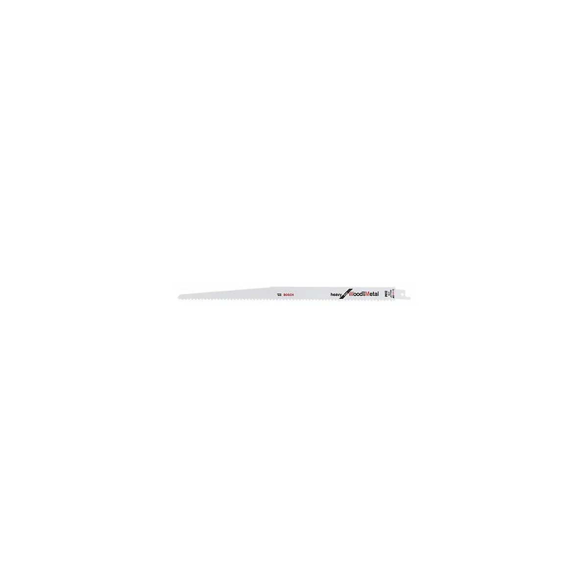 Une lame de scie pour le bois et le métal avec des dents. Inscription : Bosch, Heavy WoodMetal.