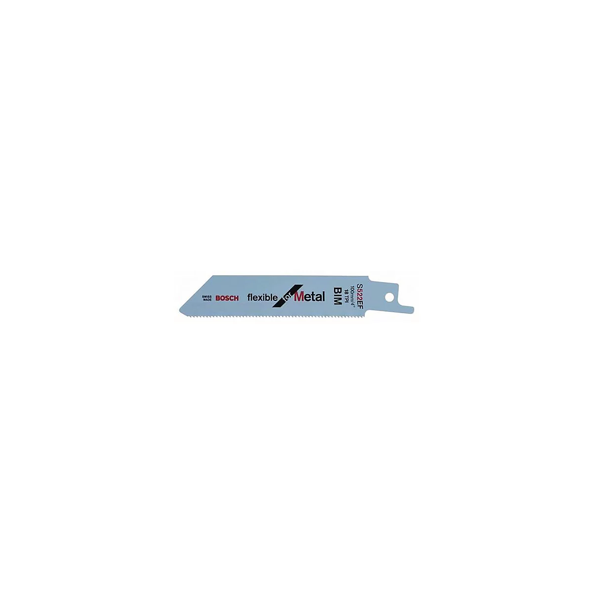 Lame de scie pour métal avec logo Bosch. Inscription : flexible for Metal BIM S522EF.