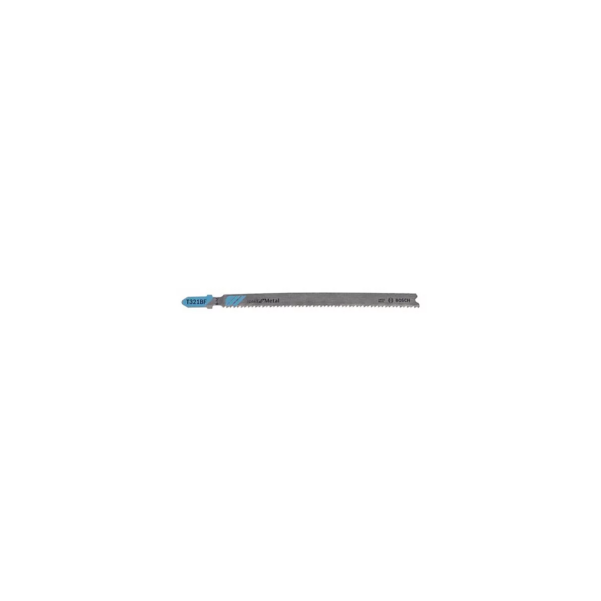 Lame de scie pour métal, argentée. Élément bleu avec l'inscription "T321BF".