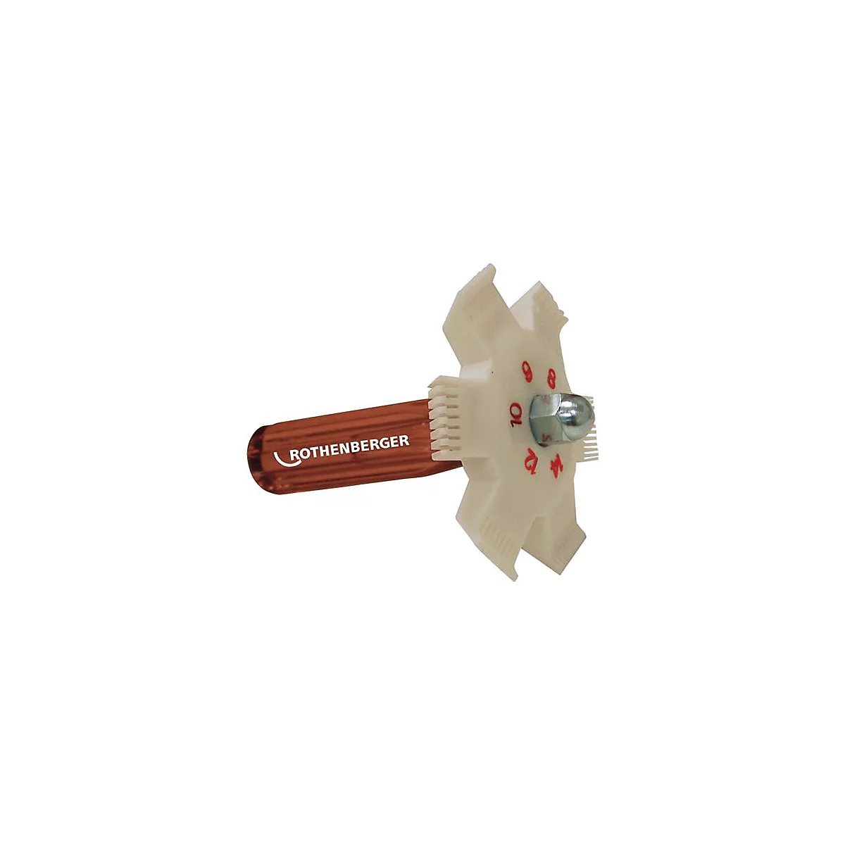 Gereedschap met houten handvat, witte kop met nummers en schroef. Inscriptie: ROTHENBERGER.