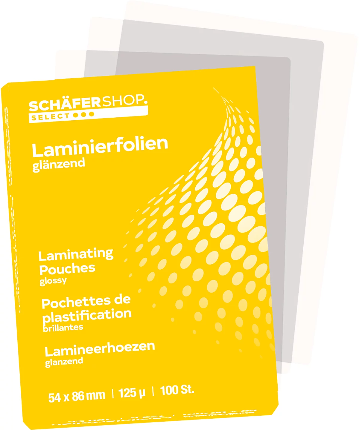 Láminas de plastificación Schäfer Shop Select, 54 x 86 mm para tarjetas de crédito, 125 mic, 100 piezas