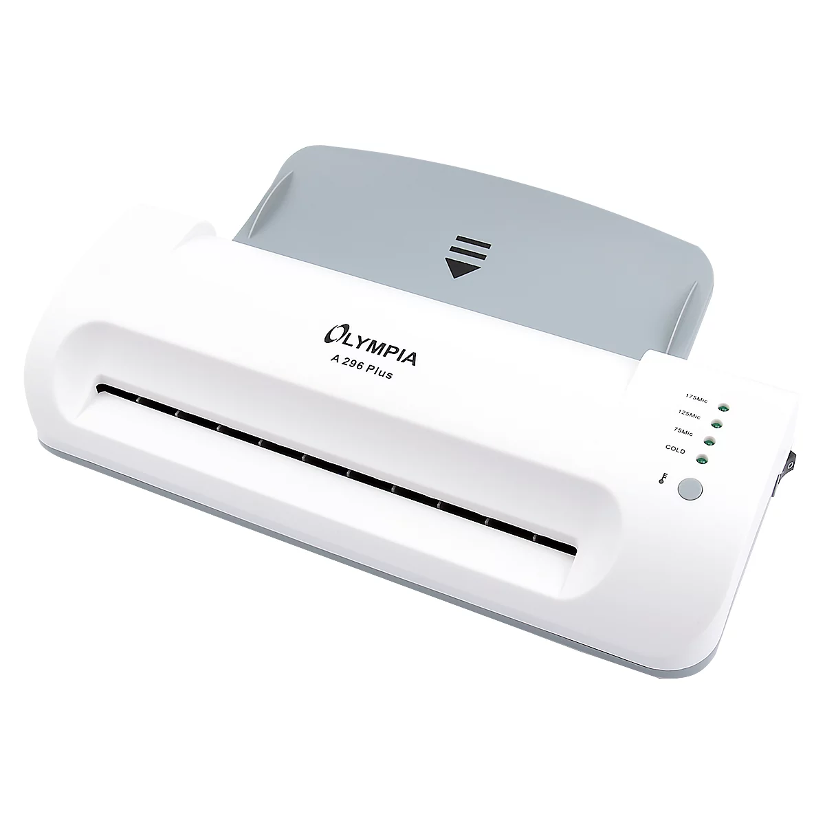 White Olympia laminator with gray input tray. Label: Olympia A 286 Plus.