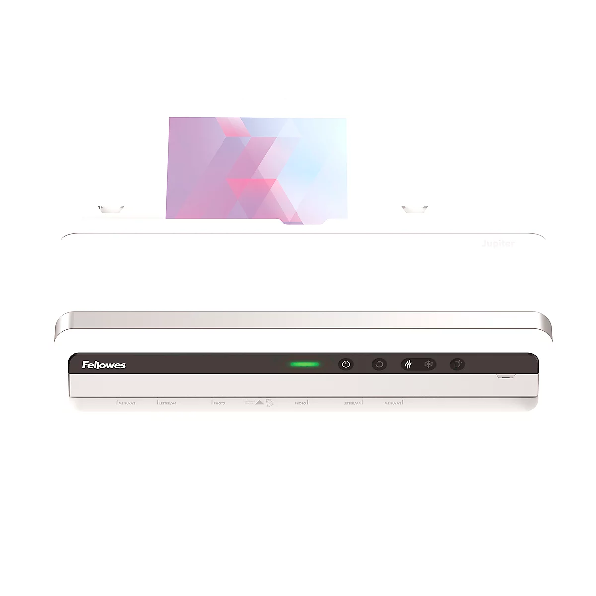 Lamineermachine Fellowes® Jupiter A3, tot A3, voor filmdikte tot 250 μ, 1400 mm/min, auto-reverse, opwarmtijd 1 min, 10 lamineerfolies, zilver-wit