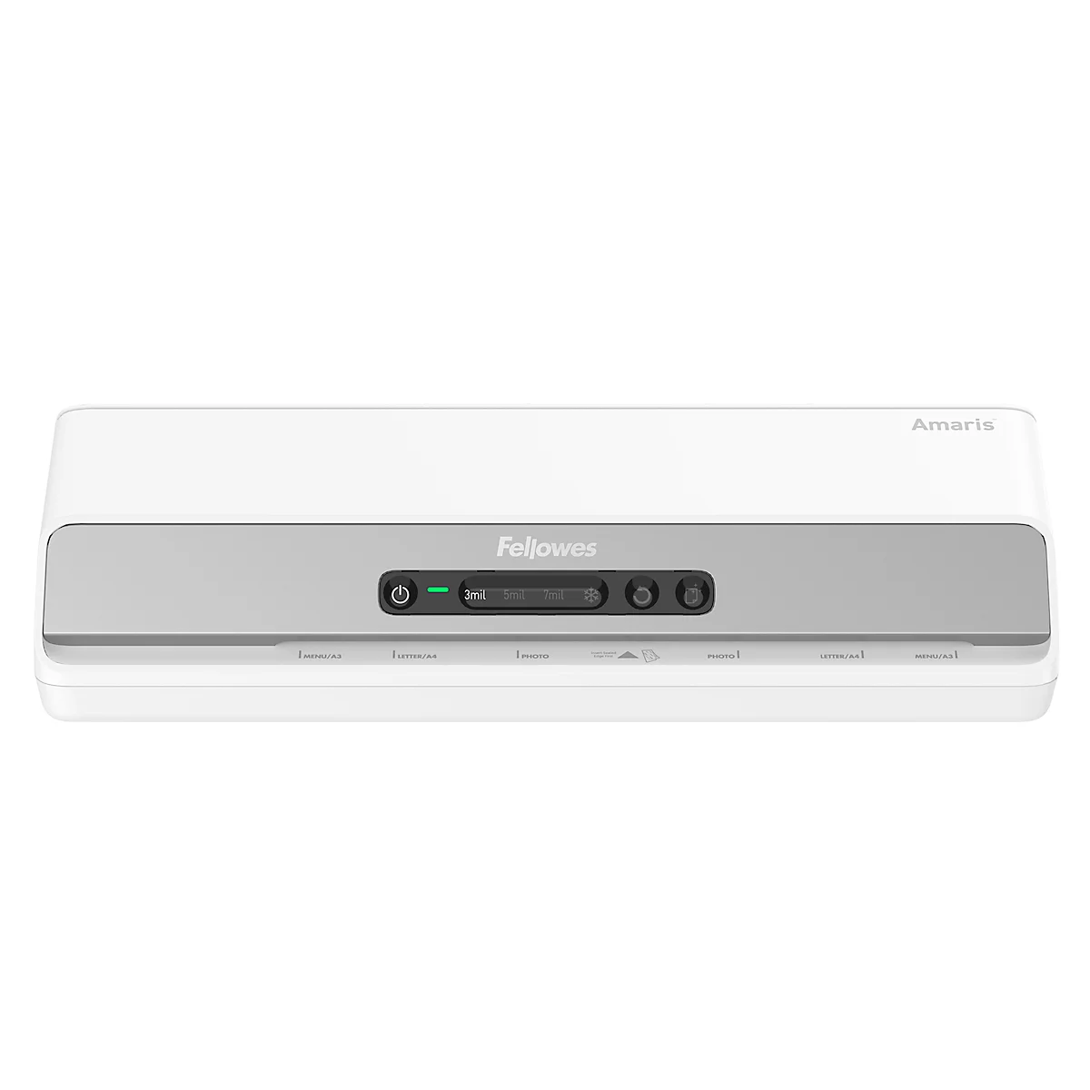 Laminiergerät Fellowes® Amaris A3, bis A3, für Folienstärke 80-175 μ, 800 mm/min, Aufwärmzeit 1 min, 3 Heizstufen, 10 Laminierfolien, silber-weiß