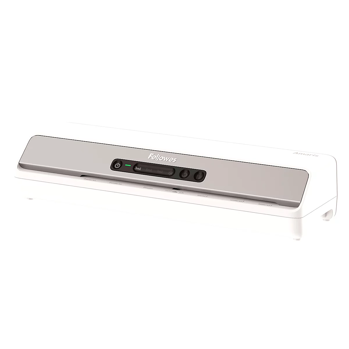 Laminiergerät Fellowes® Amaris A3, bis A3, für Folienstärke 80-175 μ, 800 mm/min, Aufwärmzeit 1 min, 3 Heizstufen, 10 Laminierfolien, silber-weiß