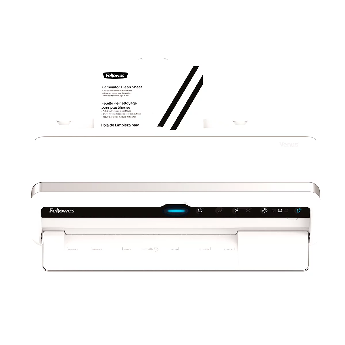 Laminiergerät Fellowes® Venus A3, bis A3, für Folienstärke bis 250 μ, 2180 mm/min, Auto-Rücklauf, Aufwärmzeit 30 sek-1 min, mit 10 Folien, silber-weiß