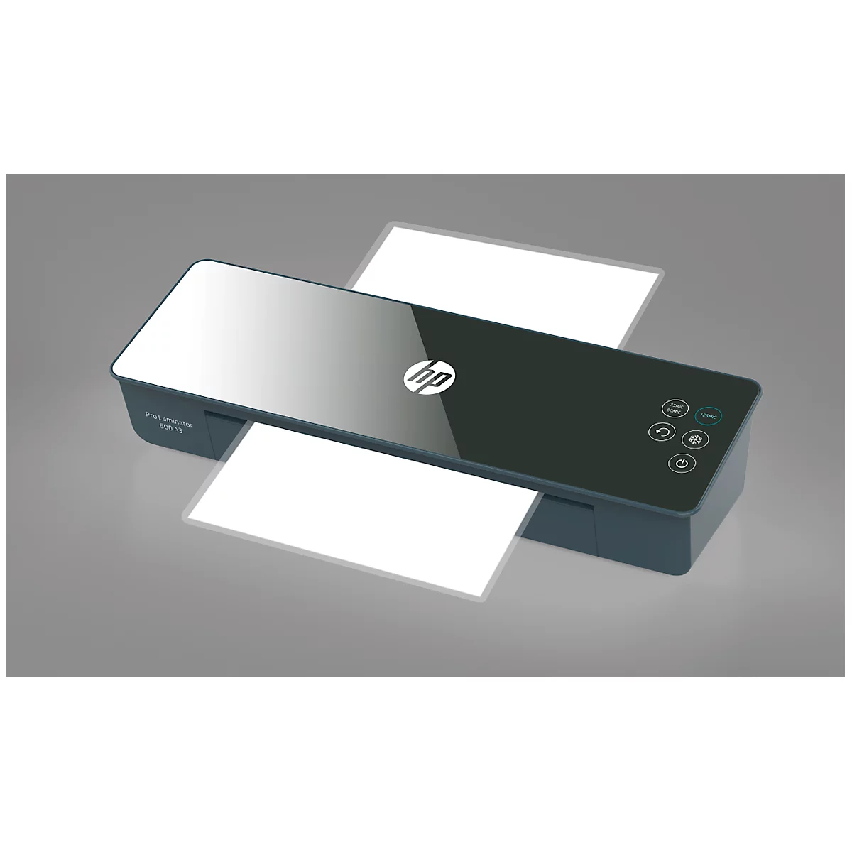Laminiergerät HP Pro Laminator 600 A3, für Formate bis A3, Heiß-/Kaltlaminierung, bis 125 μ, 600 mm/min, Aufwärmzeit 60 s, Touch Panel, mit Zubehör