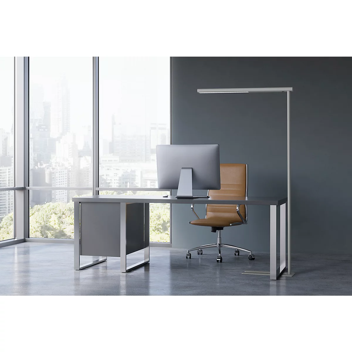 Lampadaire LED MAULjet, lumière directe/indirecte, puissance 51 W, 2617/3218 lm, aluminium blanc RAL 9006
