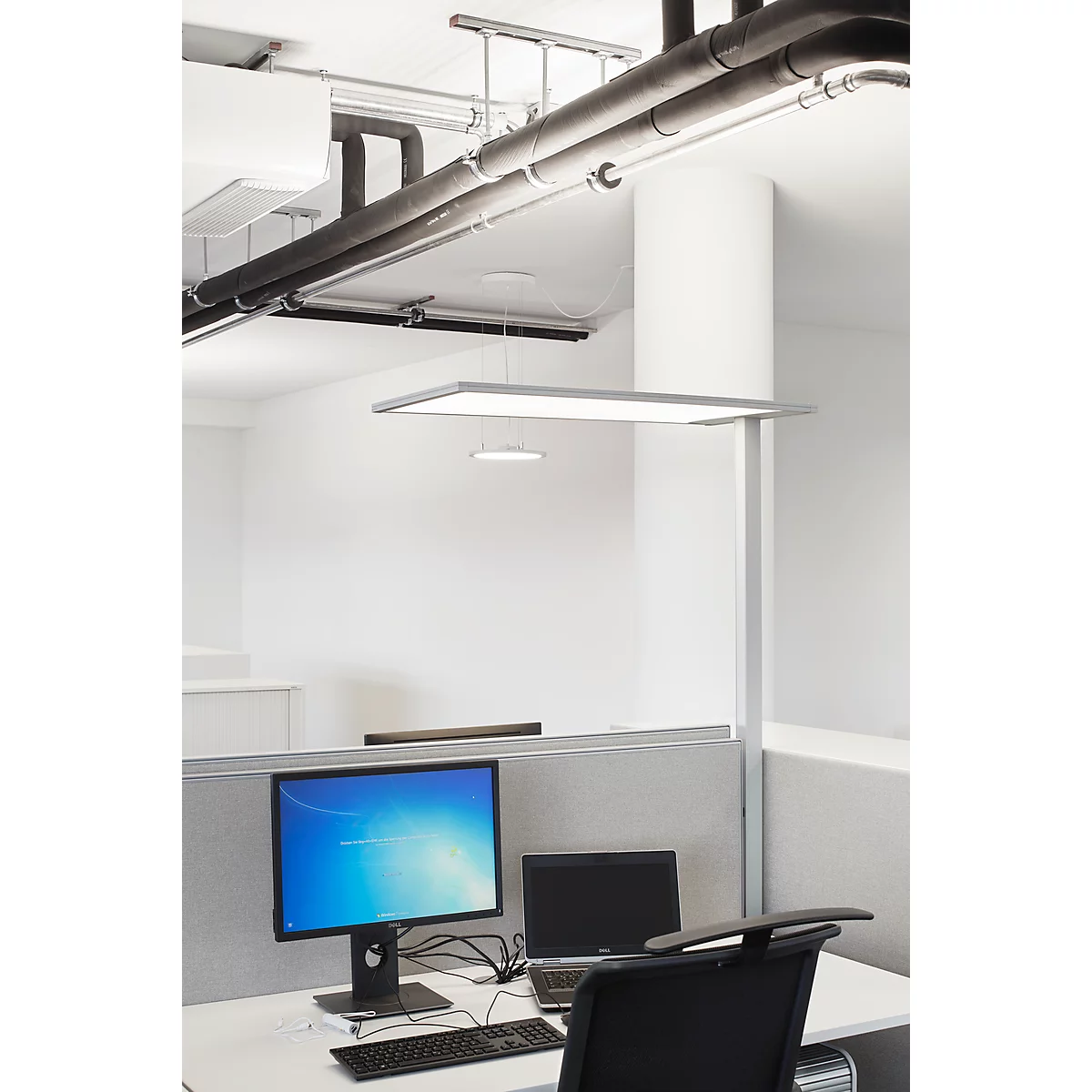 Lampadaire LED Spittler SL720, avec détecteur de lumière du jour, lumière indirecte/directe, 8940 lm, blanc aluminium