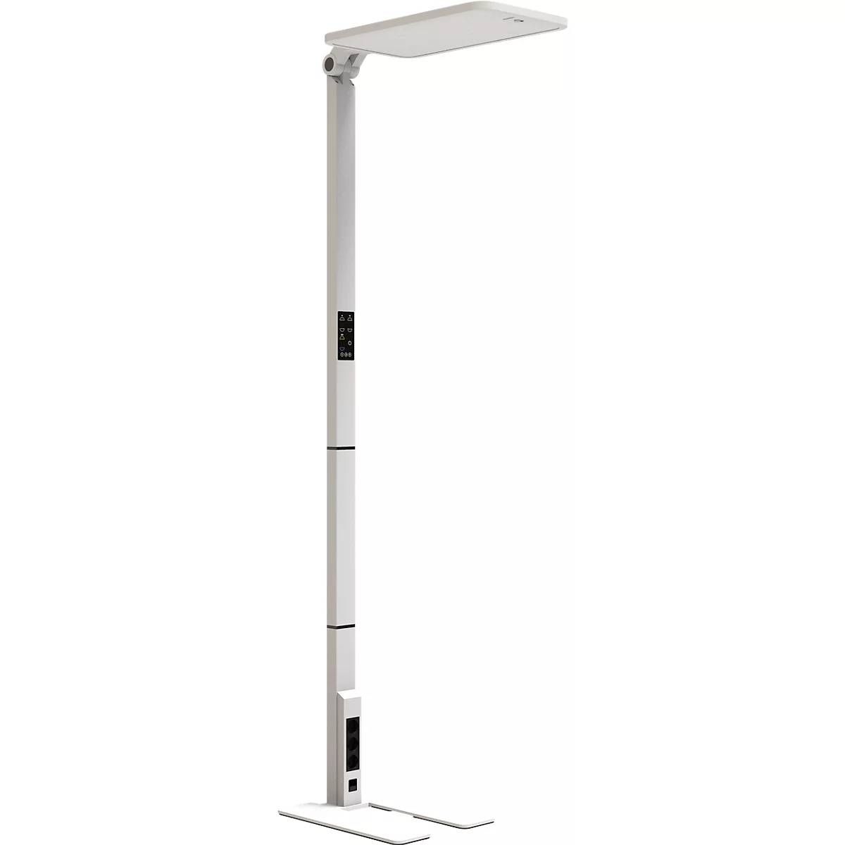 Lampadaire LED STARIS, 80 W, 10070 lm, 3000 - 6000 K, intensité lumineuse variable, éclairage direct/indirect, pour postes de travail informatisés, capteur de lumière du jour, 3 prises de courant, argenté