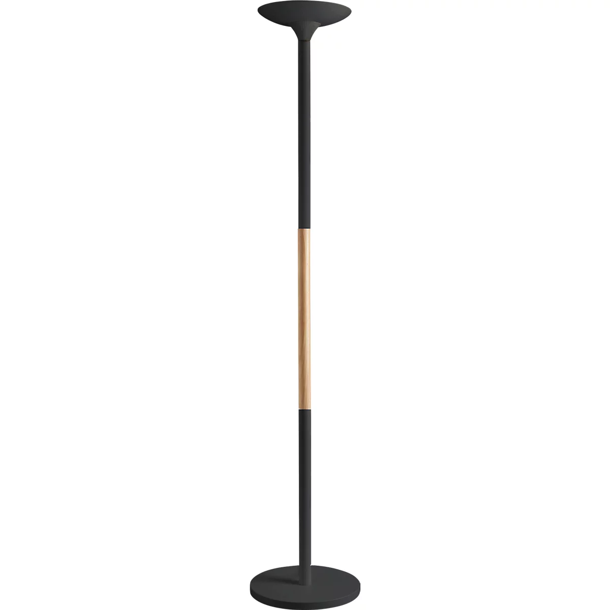 Lampadaire LED UNILUX PRYSKA, puissance 40 W, 4000 lm, 3000 K, 3 intensités lumineuses, intensité lumineuse variable, Ø 340 x H 1800 mm, acier &amp; bois certifié FSC®, noir-hêtre