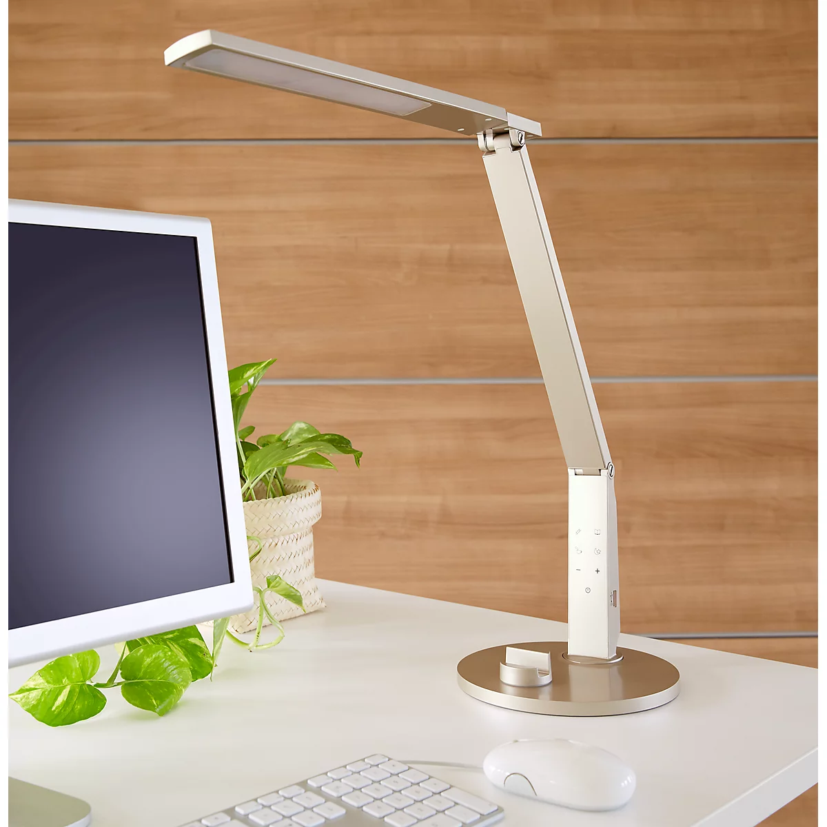 Lámpara LED de sobremesa Vario Plus, 10 W, 741 lm, 2700-6400 K, regulable en altura/giratoria/inclinable, función de carga USB, regulable sin escalonamiento, champán