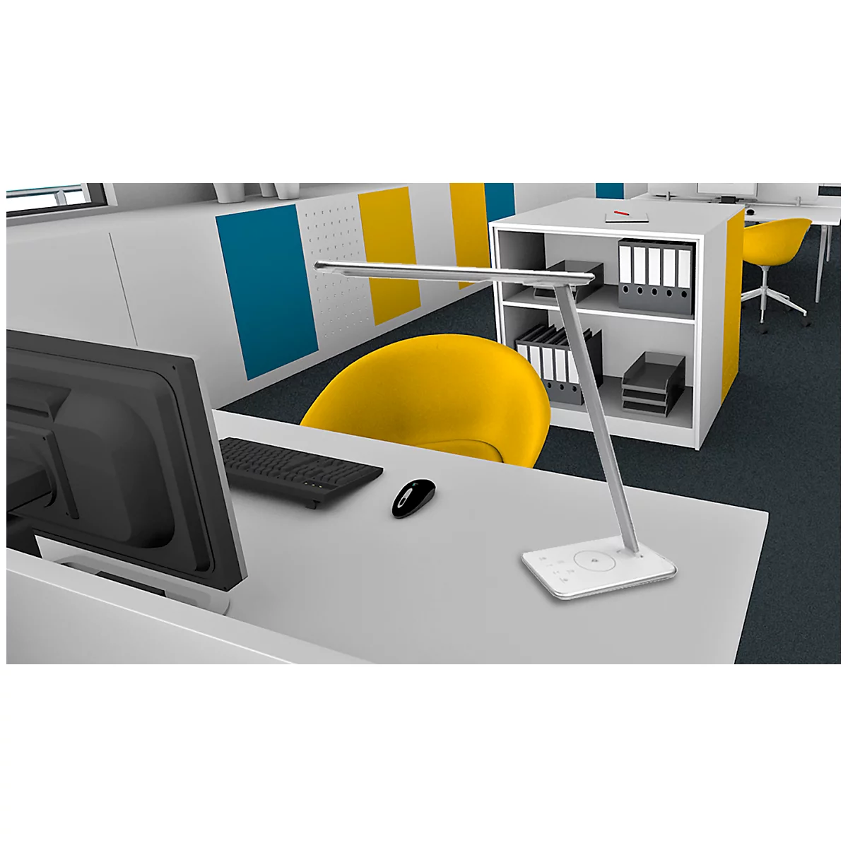 Lampe de bureau LED JAZZ, 11 W, 1000 lm, intensité lumineuse variable, orientable, avec fonction de recharge par induction, blanc-argenté