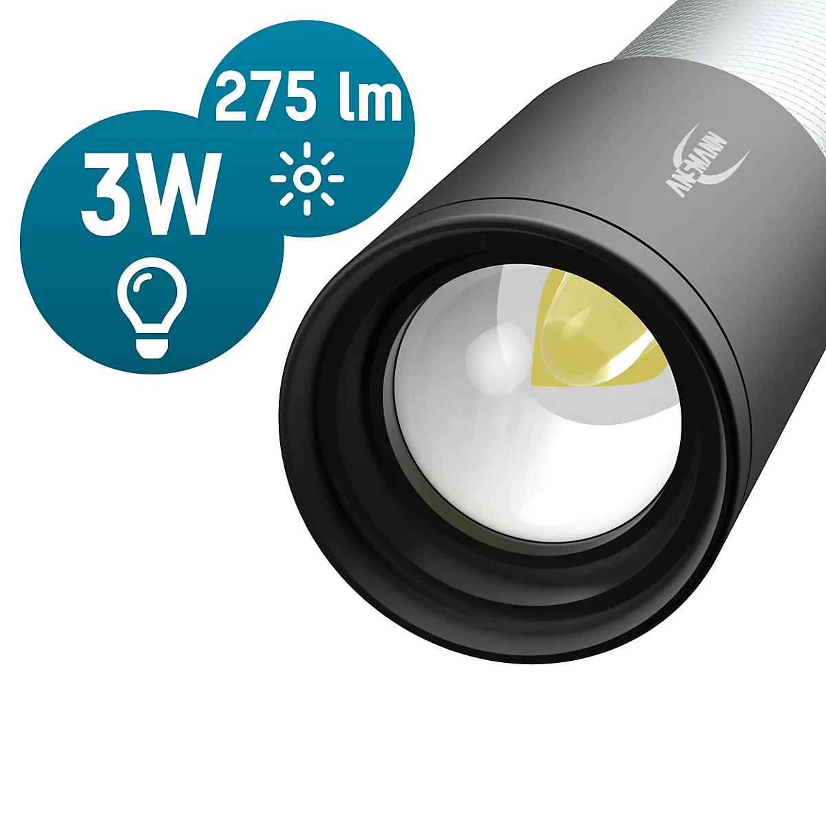 Lampe de poche LED Ansmann Daily Use 270B, 275 lm, portée 96 mètres, focalisation progressive, dragonne, piles incluses, ⌀ 31 × H 131,5 mm