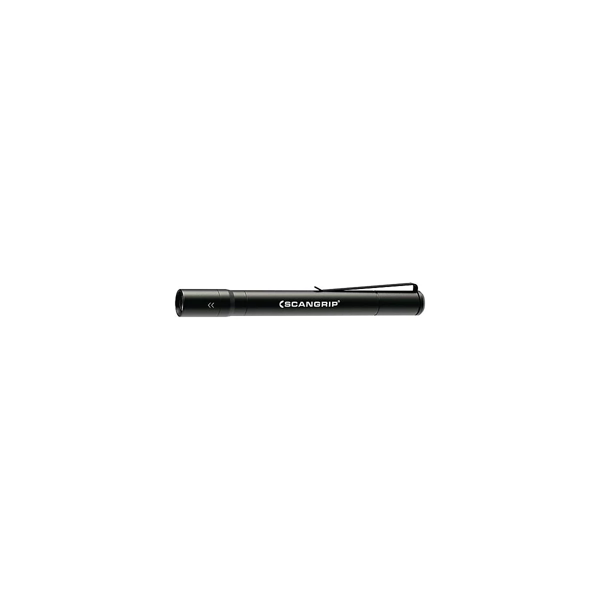 Une lampe de poche noire avec clip et le texte (SCANGRIP).