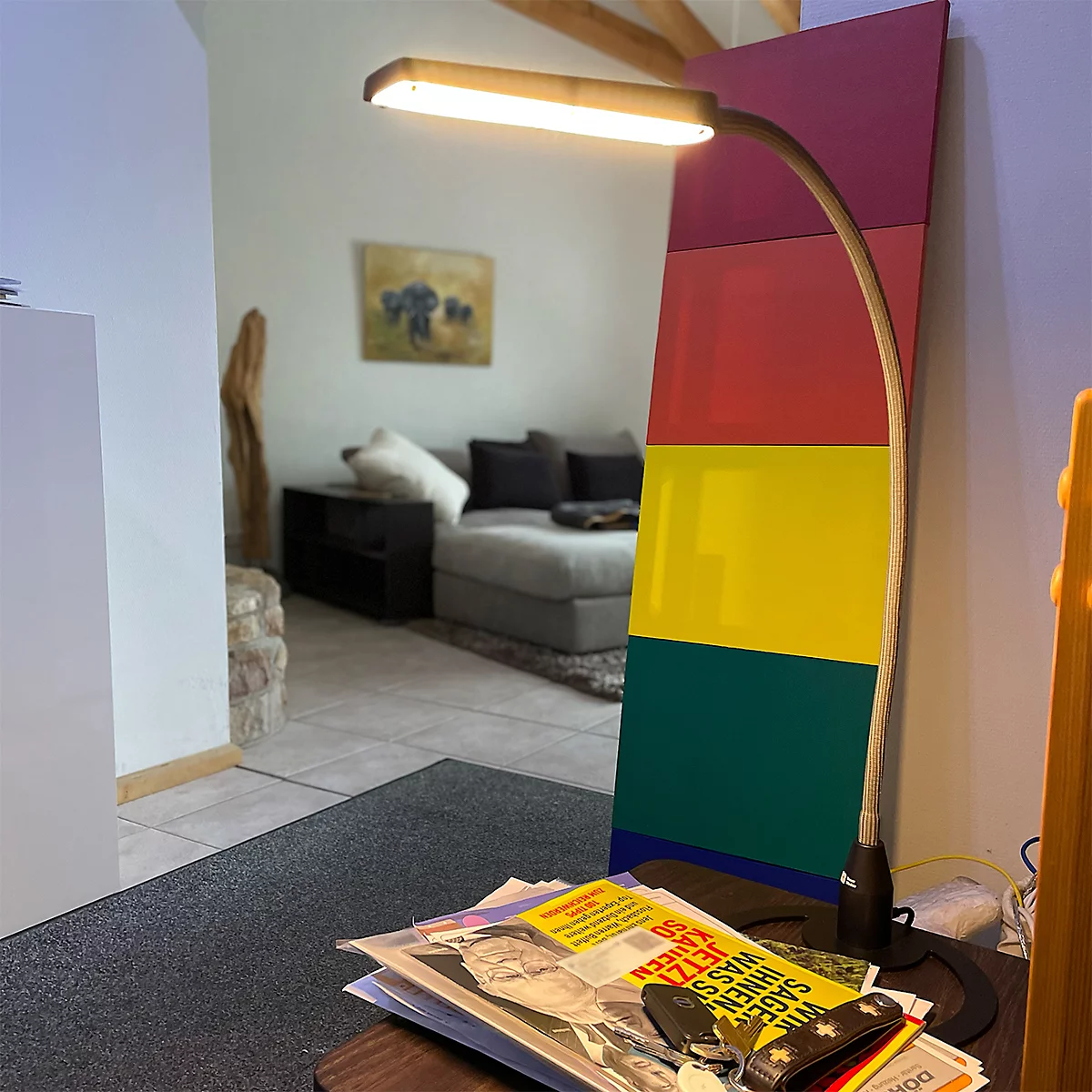 Lampe de table à LED Bauer &amp; Böcker Comet, 10 W, 960 lm, 2700-5500 K, à intensité variable, inclinable, commande gestuelle, L 750 mm, aluminium, noir-noir
