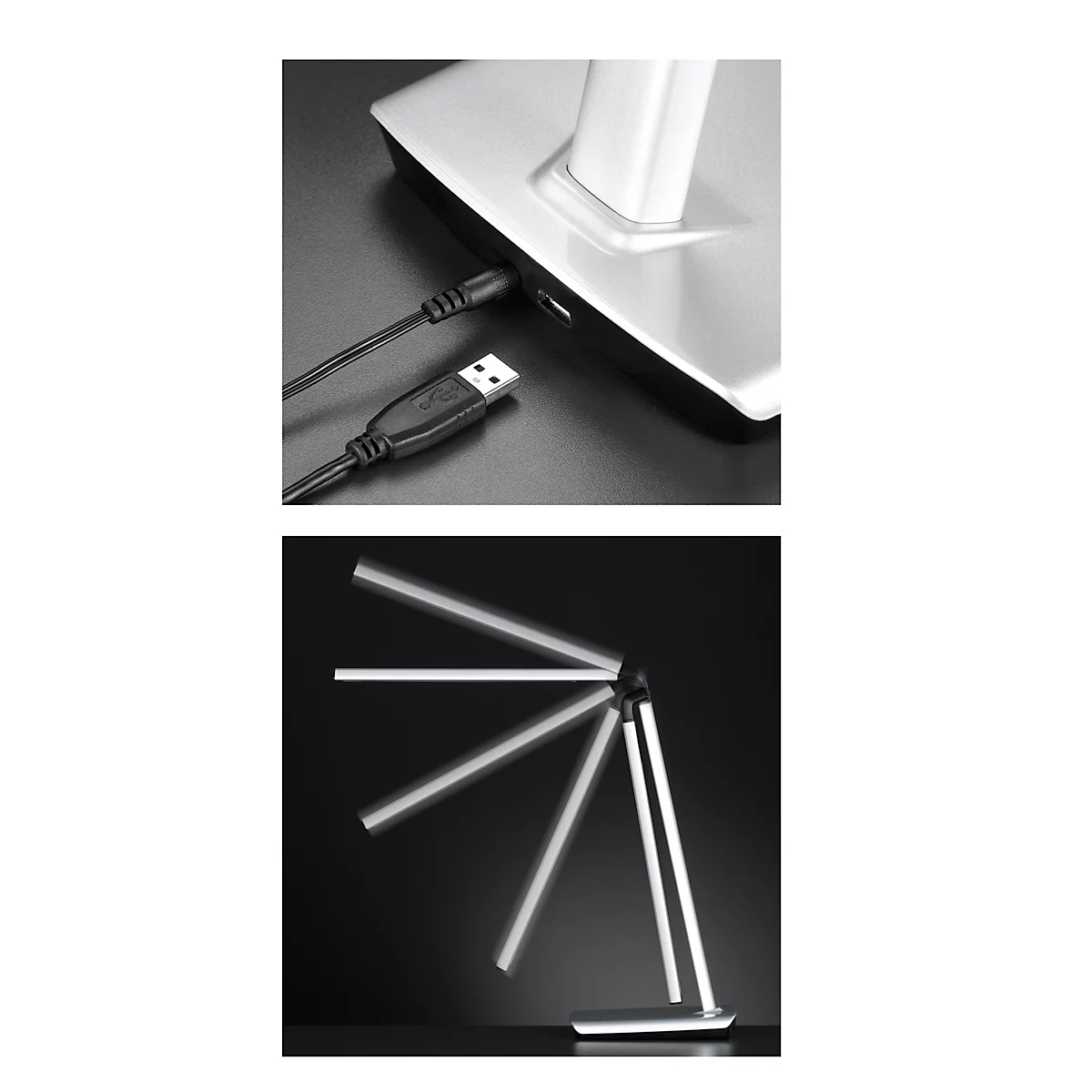 Lampe de table LED Fischer&amp;Honsel Bright, 9 W, réglable, variateur à capteur, L 200 x l 160 x H 790 mm, métal, argenté