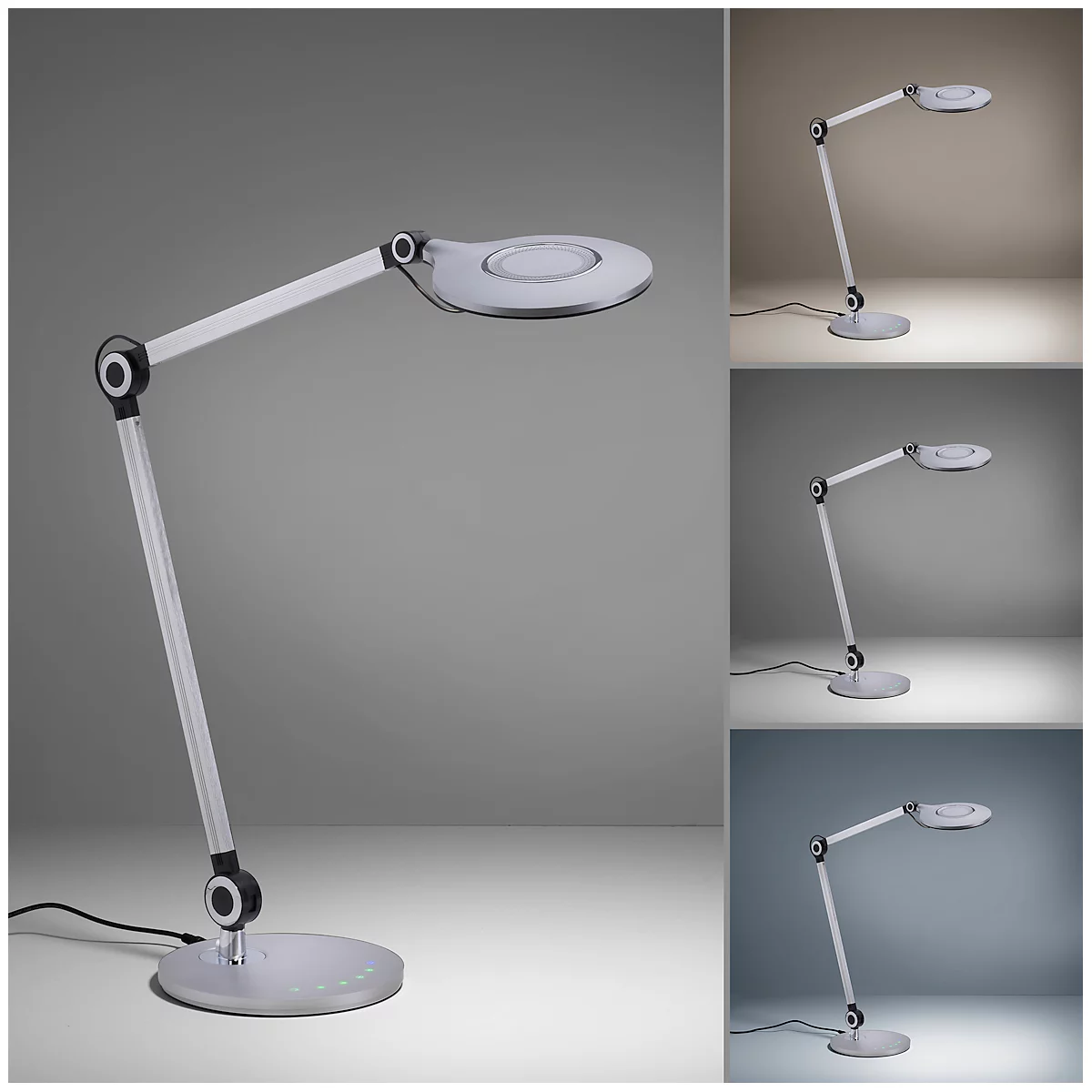 Lampe de table LED Niklas, réglable, intensité lumineuse variable, 930 lumens, L 780 x l 200 x H 830 mm, métal &amp; plastique, couleur aluminium