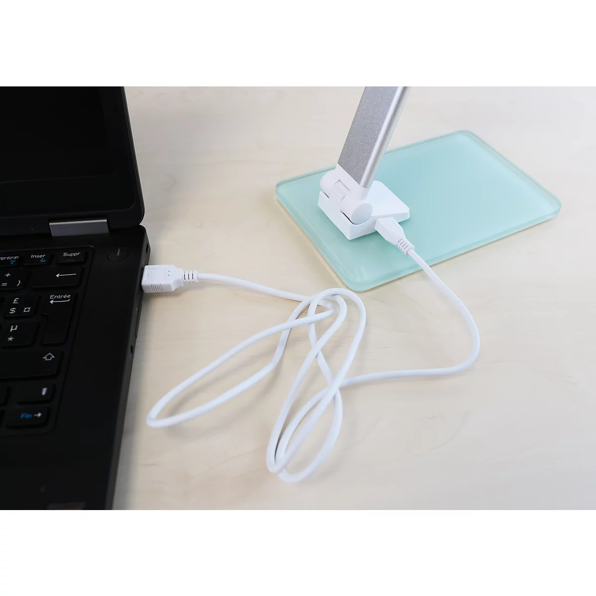 Lampe de table LED UNILUX Popy, 5 W, 500 lm, 3000-6000 K, 3 intensités lumineuses, intensité lumineuse variable, pliable, argent-blanc