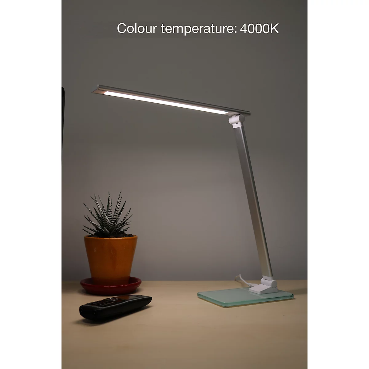 Lampe de table LED UNILUX Popy, 5 W, 500 lm, 3000-6000 K, 3 intensités lumineuses, intensité lumineuse variable, pliable, argent-blanc