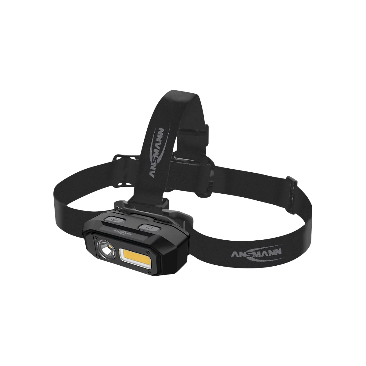 Lampe frontale LED Ansmann HD800RS, 800 lumens, portée 80 m, jusqu'à 10 h, commande gestuelle, bandeau flexible, L 82 × P 41,5 × H 52 mm, noir