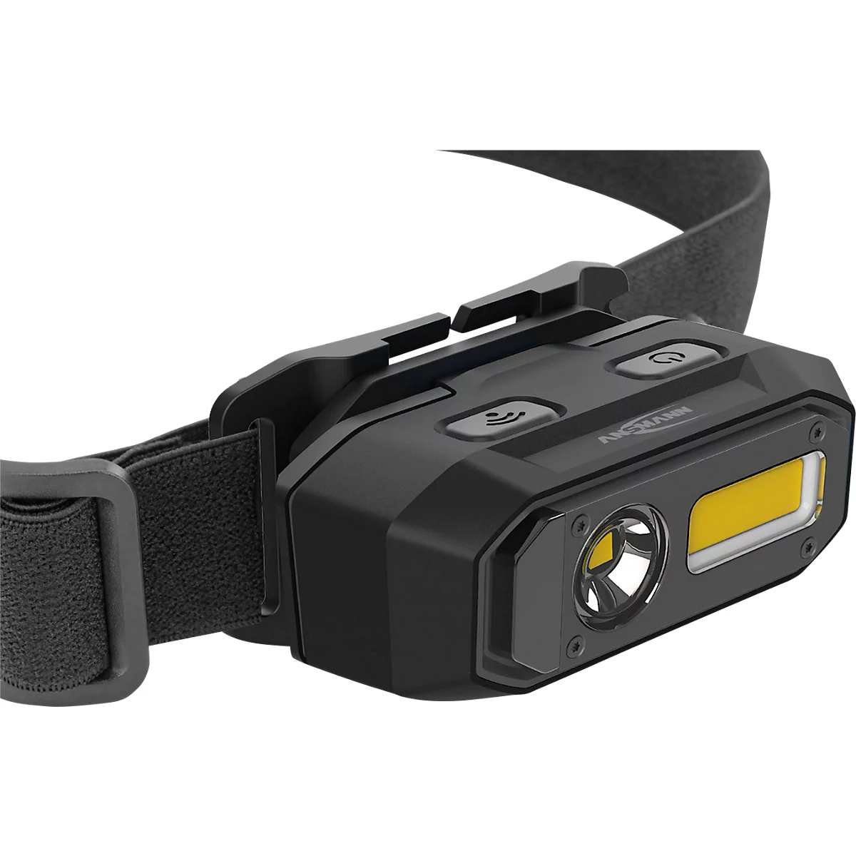 Lampe frontale LED Ansmann HD800RS, 800 lumens, portée 80 m, jusqu'à 10 h, commande gestuelle, bandeau flexible, L 82 × P 41,5 × H 52 mm, noir