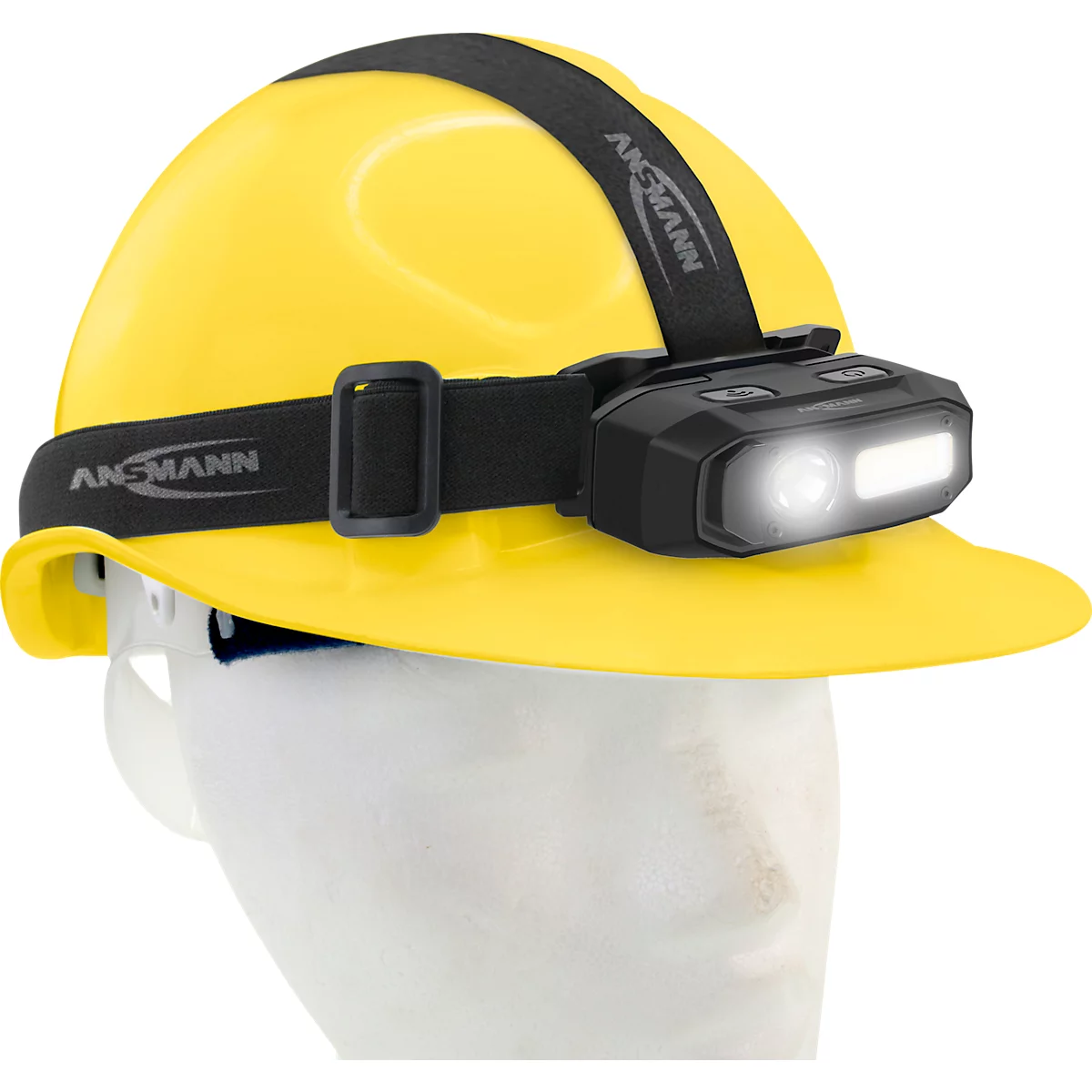 Lampe frontale LED Ansmann HD800RS, 800 lumens, portée 80 m, jusqu'à 10 h, commande gestuelle, bandeau flexible, L 82 × P 41,5 × H 52 mm, noir