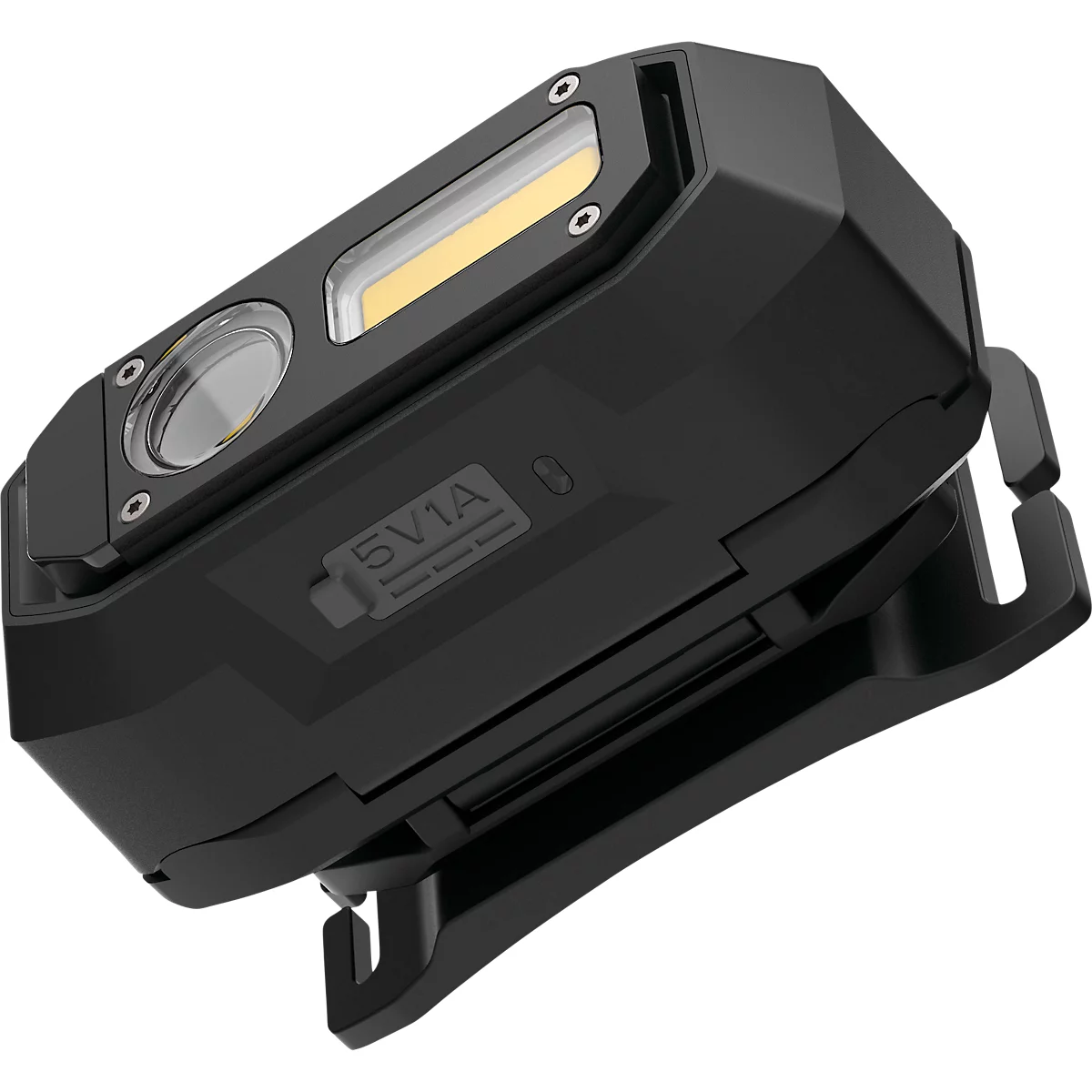 Lampe frontale LED Ansmann HD800RS, 800 lumens, portée 80 m, jusqu'à 10 h, commande gestuelle, bandeau flexible, L 82 × P 41,5 × H 52 mm, noir